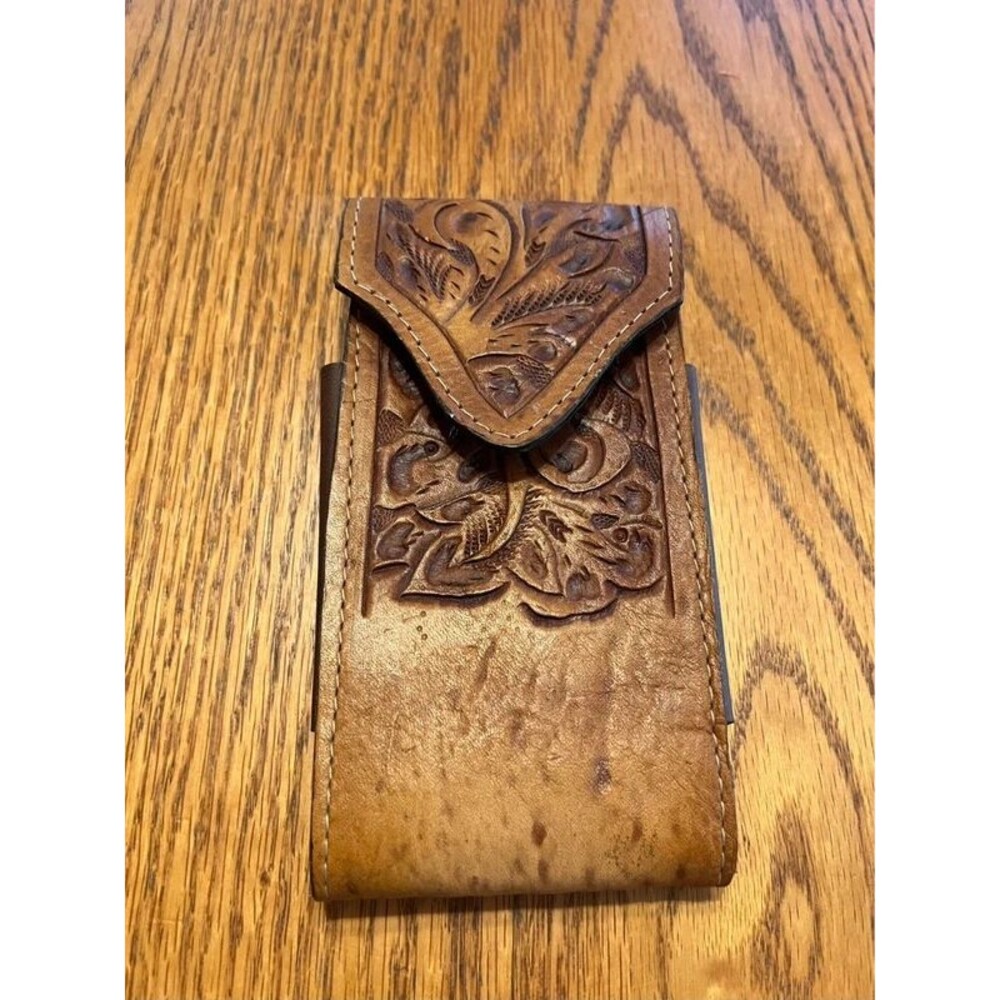 Brown leather phone case with Floral Design